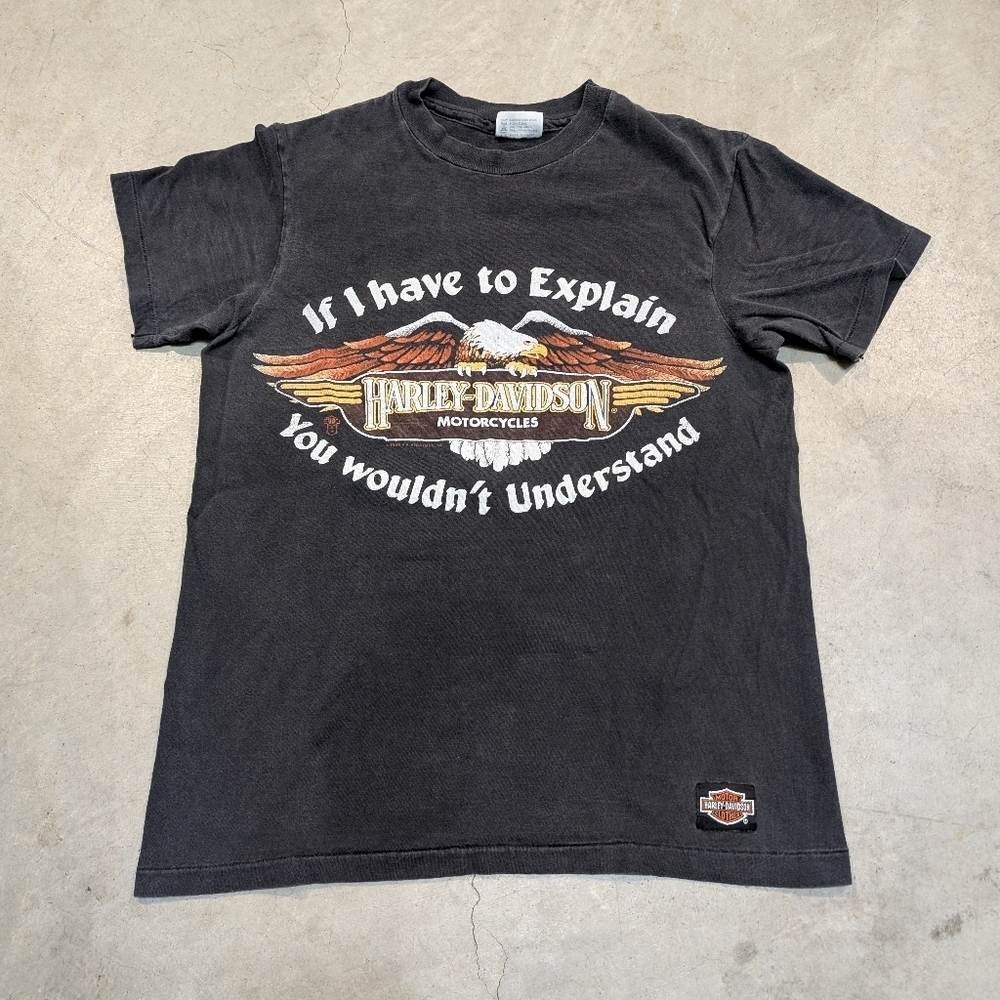 VTG Harley-Davidson SS Faded Shirt Men's S-M Hanes Beefy Short Sleeve Black